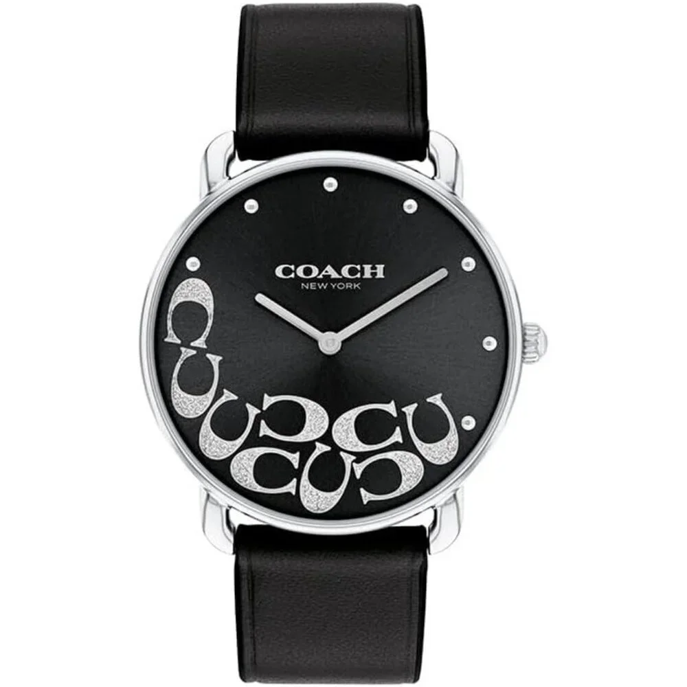 Women's Black Silver Watch Sleek Design with Scattered Charms Timeless Style